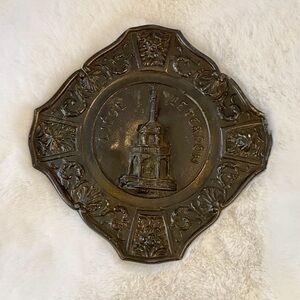 Antique Liege Le Perron metal wall hanging apx 6” square. Eclectic boho decor